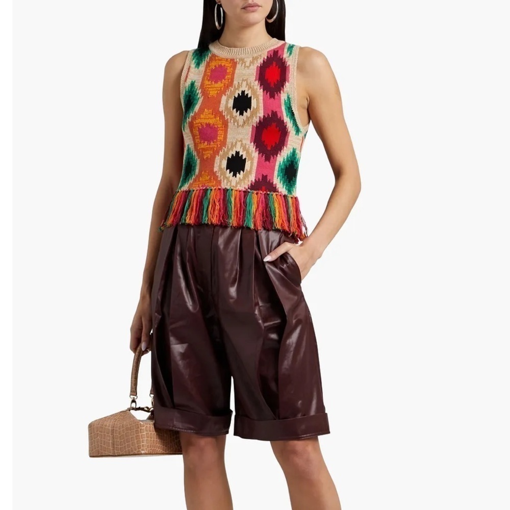 Alice + Olivia Multicolor Fringe Sleeveless Knit Top